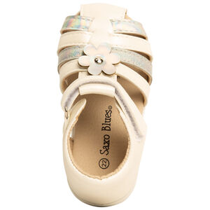 Sandalias de velcro con tiras irisadas y flor para bebé niña 
