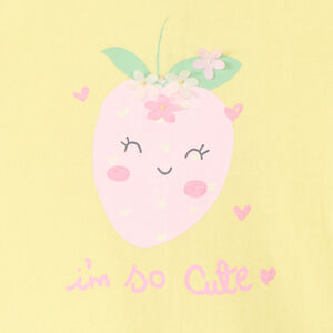 Camiseta de manga corta con volantes y estampado de fresa con flores en relieve niña bebé. 