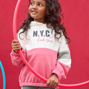 Sweat molleton à capuche effet color block pour fille  Main Sweat molleton à capuche effet color block pour fille