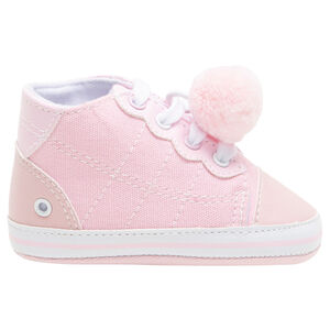 Zapatillas flexibles de tela con cordones y pompón 