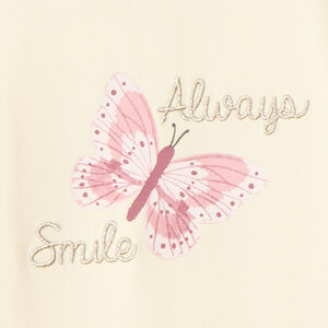 Camiseta interior de cuello alto con estampado de mariposa y bordado en cording para bebé niña 