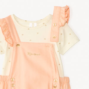 Conjunto corto de 2 piezas body + mono con corazones para bebé niña 