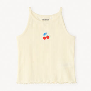 Camiseta corta de punto acanalado con bordado de cereza para niña. 