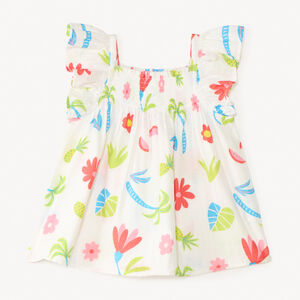 Túnica de tirantes con volantes y estampado tropical colorido para niña 