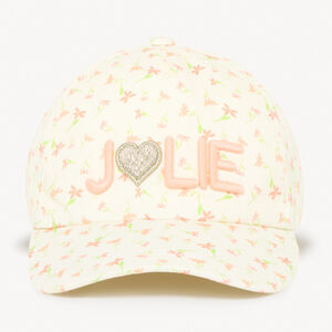 Gorra de twill con estampado de flores y bordado "Jolie" niña. 