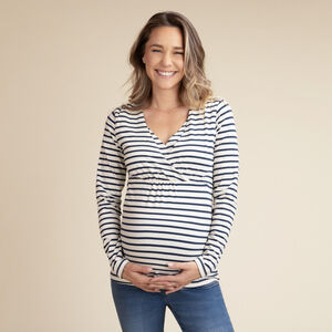 Camiseta de manga larga a rayas para embarazadas y lactancia 