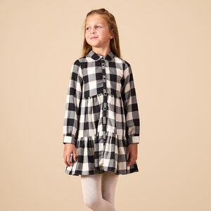 Vestido de cuadros con cuello de camisa y mangas largas para niña  Main Vestido de cuadros con cuello de camisa y mangas largas para niña