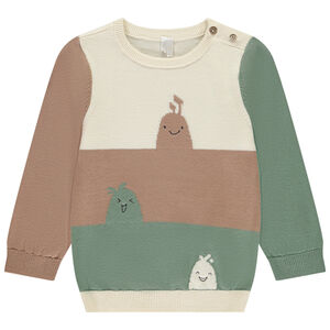 Suéter de punto jacquard tricolor para bebé niño 