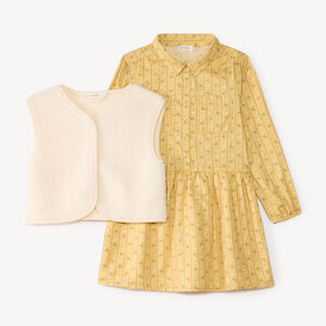 Conjunto de 2 piezas: vestido de camisa de manga larga y chaleco de sherpa. 