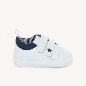 Zapatillas bajas suaves con velcro y forro a rayas para bebé niño 