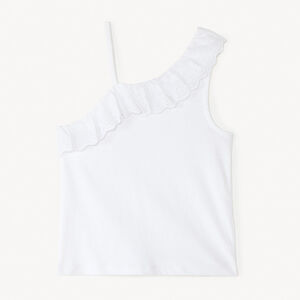 Top con tirantes asimétricos y bordado inglés para niña 