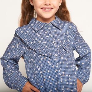 Vestido de manga larga con estampado de cuadros y flores para niña 