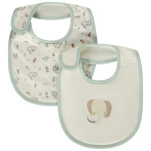Lote de 2 baberos de doble material con elefante para bebé 