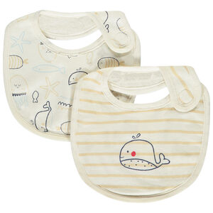 Lot de 2 bavoirs motifs baleines pour bébé  Main Lot de 2 bavoirs motifs baleines pour bébé