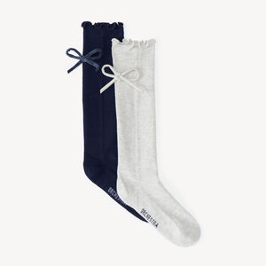 Lote de 2 pares de calcetines altos para niña con lazos decorativos 