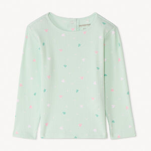 Camiseta de manga larga de canalé con estampado para niña. 