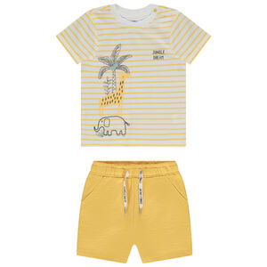 Conjunto camiseta fantasía a rayas + short liso para bebé niño 