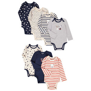 Lot de 7 bodies manches longues en jersey fantaisie pour bébé garçon Main Lot de 7 bodies manches longues en jersey fantaisie pour bébé garçon
