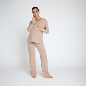 Conjunto pijama premamá liso de punto acanalado 