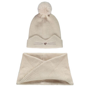 Conjunto de punto gorro gato + cuello para niña 