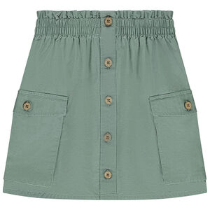 Falda corta de tela con bolsillos y botones para niña 