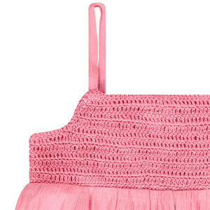 Top liso con tirantes y busto de crochet niña 