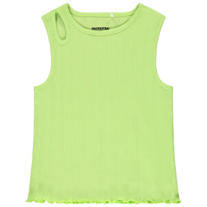 Camiseta sin mangas lisa de punto acanalado con cuello fantasía para niña 