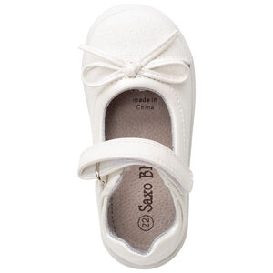 Merceditas de tela con purpurina y lazo 