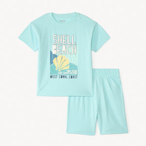 Conjunto de pijama corto de 2 piezas con camiseta + pantalón corto de estampado divertido para niño. 