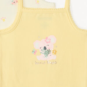 Conjunto de 7 bodies con tirantes y motivos de koala para niña. 