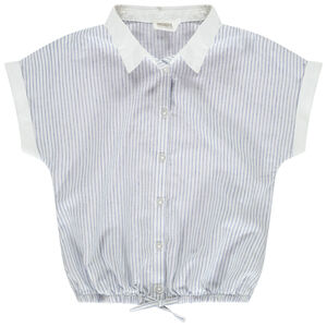 Blusa de manga corta a rayas con nudo para niña.  Main Blusa de manga corta a rayas con nudo para niña.