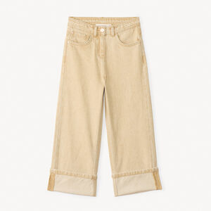 Jean en denim uni évasé avec revers fixés pour fille   Main Jean en denim uni évasé avec revers fixés pour fille