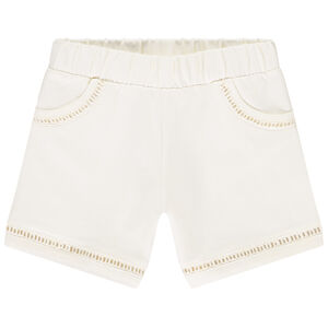 Short liso de felpa con detalles calados para niña 