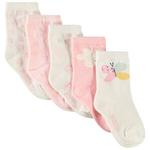 Pack de 5 pares de calcetines con motivos de corazones y mariposas para bebé niña 