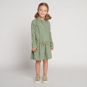 Vestido de manga larga estilo camisa con cinturón para niña  Main Vestido de manga larga estilo camisa con cinturón para niña
