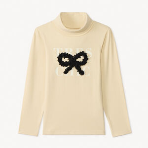 Sous-pull à col roulé et nœud effet pétales 3D pour fille  Main Sous-pull à col roulé et nœud effet pétales 3D pour fille