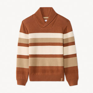 Pull à col châle en tricot rayé pour garçon  Main Pull à col châle en tricot rayé pour garçon