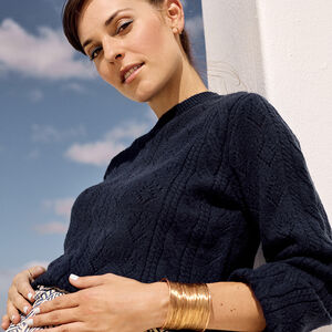 Suéter de punto con mangas abullonadas para mujer 