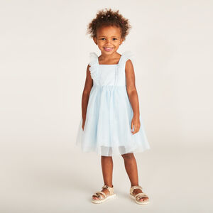 Vestido de tul brillante con mangas de mariposa para niña bebé 