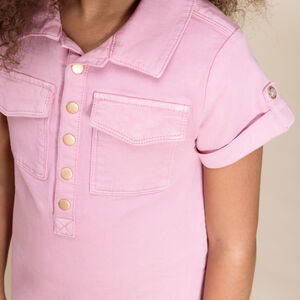 Vestido camisero de manga corta en vaquero liso para niña 