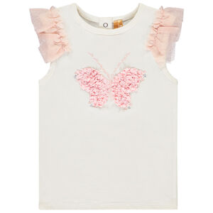 Camiseta de manga corta con parche de pétalos 3D para niña 