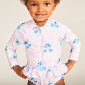 Bañador de una pieza de manga larga anti-UV con estampado de Stitch de Disney para bebé niña. 