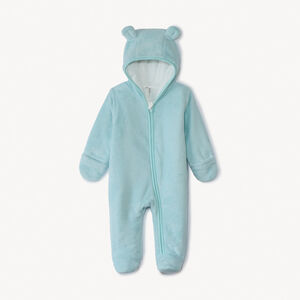 Pelele piloto de sherpa liso con capucha de oso para bebé niño 