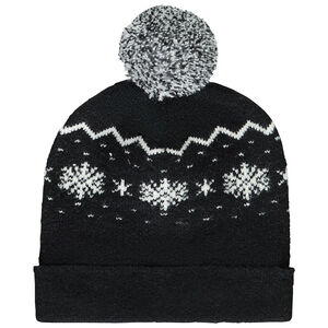 Bonete de fantasía de punto con motivos de copo de nieve y pompón 