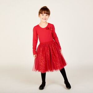 Robe de fête manches longues effet 2 en 1 à sequins pour fille  Main Robe de fête manches longues effet 2 en 1 à sequins pour fille