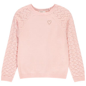 Jersey de manga larga liso con tricot fantasía para niña 