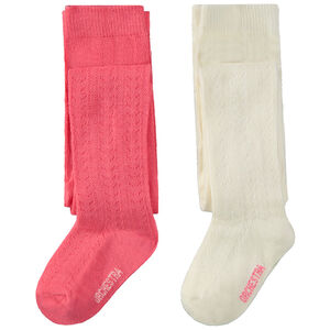 Pack de 2 pares de leotardos gruesos de punto calado para niña 