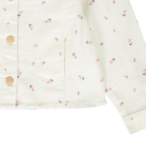 Chaqueta de mezclilla con estampado de flores y cuello redondo para niña  Main Chaqueta de mezclilla con estampado de flores y cuello redondo para niña