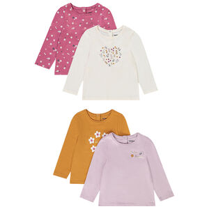 Pack de 4 camisetas de manga larga en algodón para bebé niña Main Pack de 4 camisetas de manga larga en algodón para bebé niña
