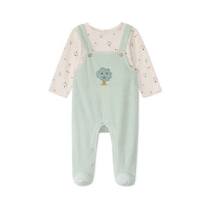 Pelele efecto 2 en 1 con peto de dos materiales para bebé niño 